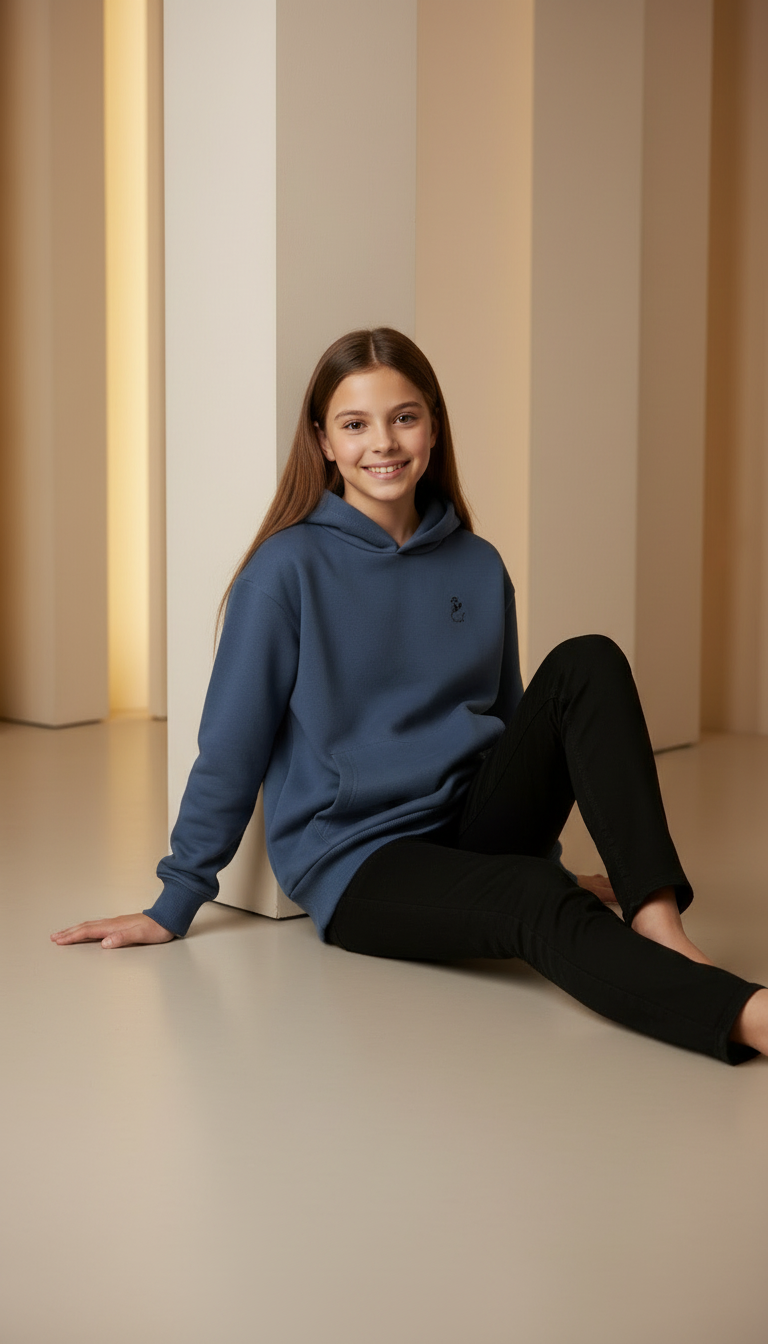 BEE ME Weighted Hoodie and Detachable Fidget - Airforce Blue with Black Bee - Sensory Hoodie