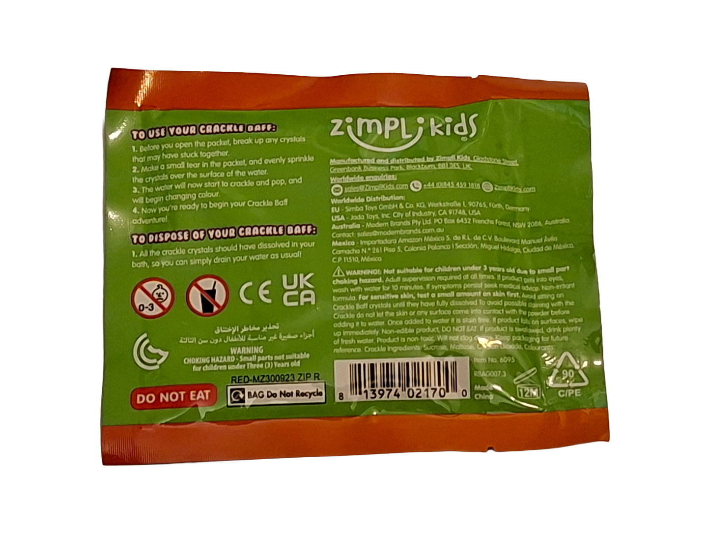 Zimpli Crackle Baff Colours - Red / Green / Blue - Single Foil Bag 20g