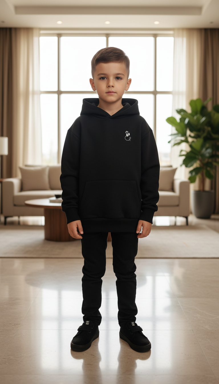 BEE ME Weighted Hoodie and Detachable Fidget - Deep Black with White Bee - Sensory Hoodie