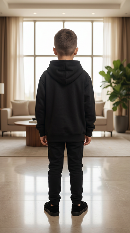 BEE ME Weighted Hoodie and Detachable Fidget - Deep Black with White Bee - Sensory Hoodie