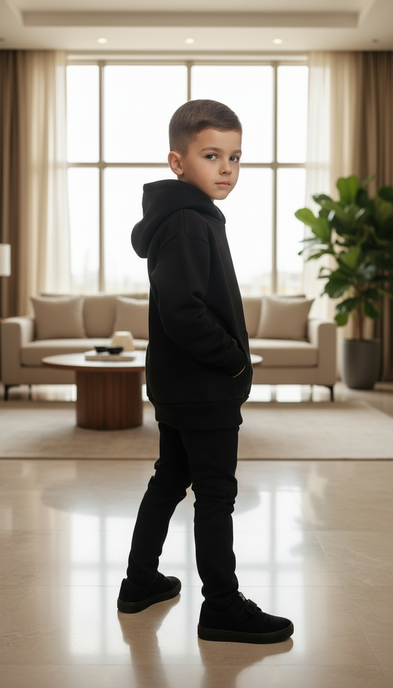 BEE ME Weighted Hoodie and Detachable Fidget - Deep Black with White Bee - Sensory Hoodie