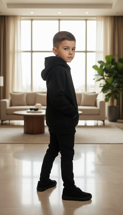 BEE ME Weighted Hoodie and Detachable Fidget - Deep Black with White Bee - Sensory Hoodie