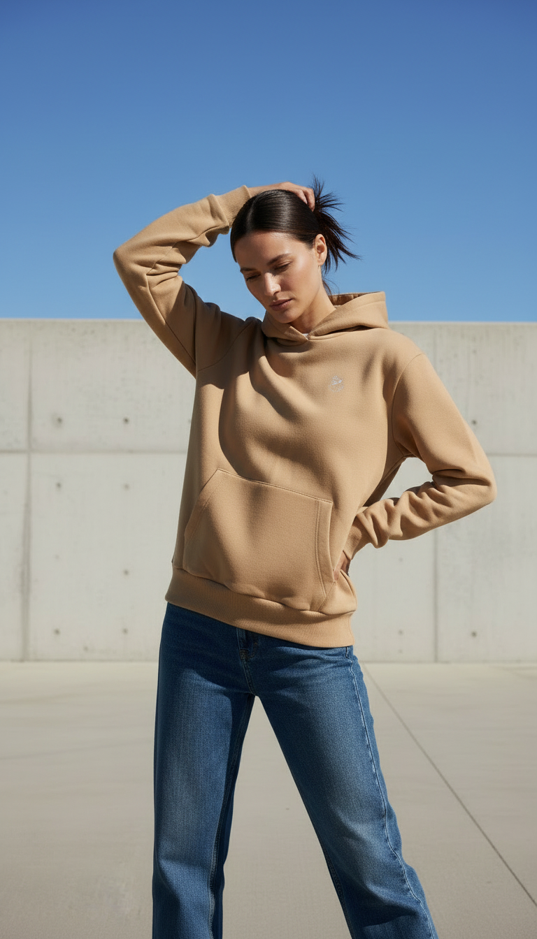 BEE ME Weighted Hoodie and Detachable Fidget - Desert Dust with White Bee - Sensory Hoodie