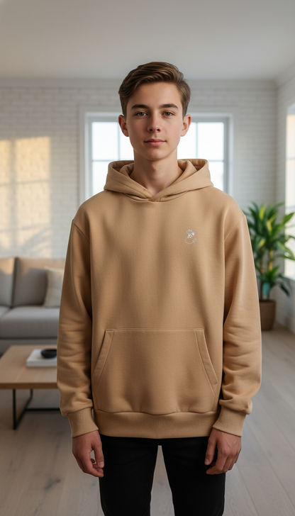 BEE ME Weighted Hoodie and Detachable Fidget - Desert Dust with White Bee - Sensory Hoodie