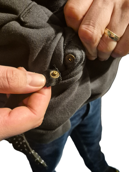 BEE ME Weighted Hoodie and Detachable Fidget - Solid Charcoal with Black Bee - Sensory Hoodie