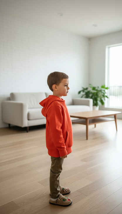 BEE ME Weighted Hoodie and Detachable Fidget -Soft Red with Black Bee - Sensory Hoodie