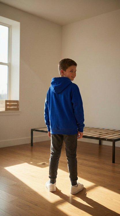 BEE ME Weighted Hoodie and Detachable Fidget - Royal Blue with Black Bee - Sensory Hoodie