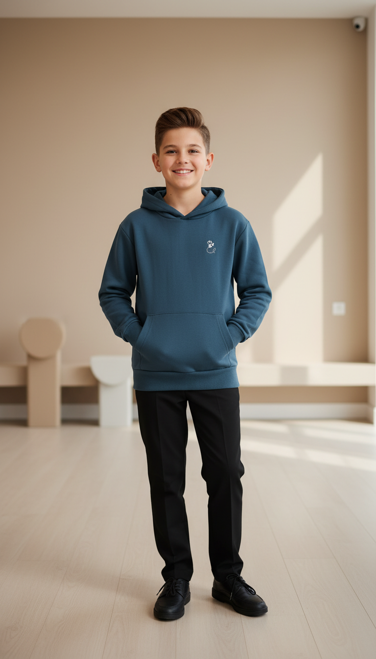 BEE ME Weighted Hoodie and Detachable Fidget - Airforce Blue with White Bee - Sensory Hoodie